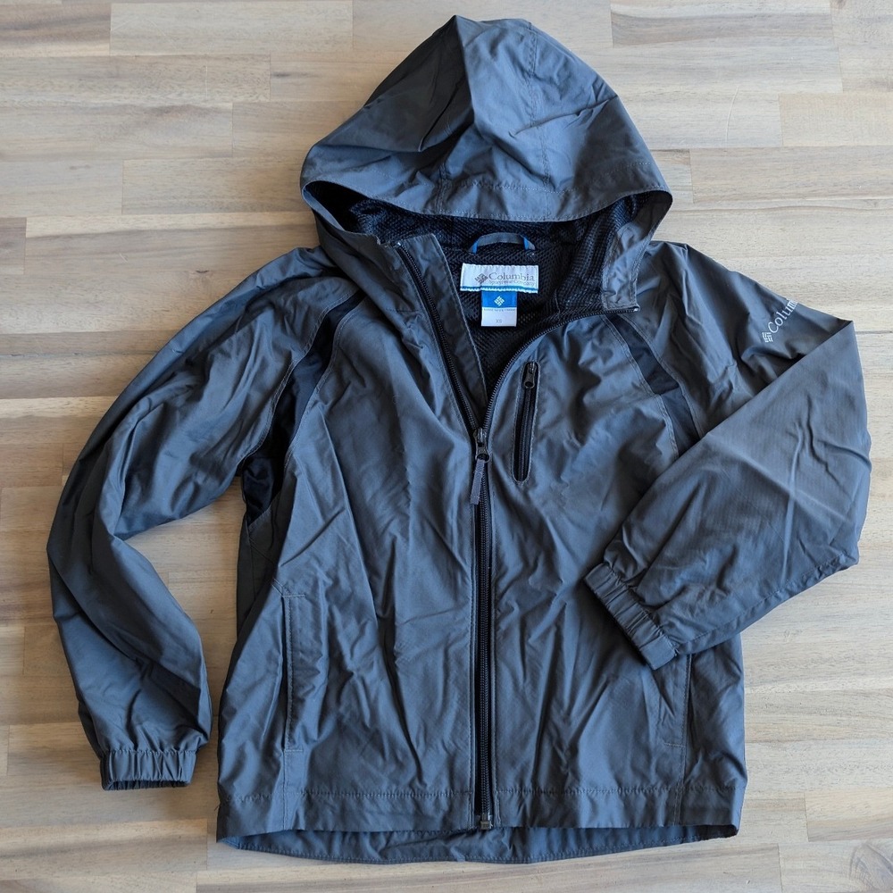 Columbia‎ Boys XS Gray Hooded Windbreaker Full Zip Mesh Lined Jacket